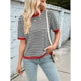 thumbnail image 6 of Womens Tops Casual Summer Crewneck Short Sleeve Striped Color Block Knit High Low Trendy Pullover Sweaters Black & Red XL, 6 of 9