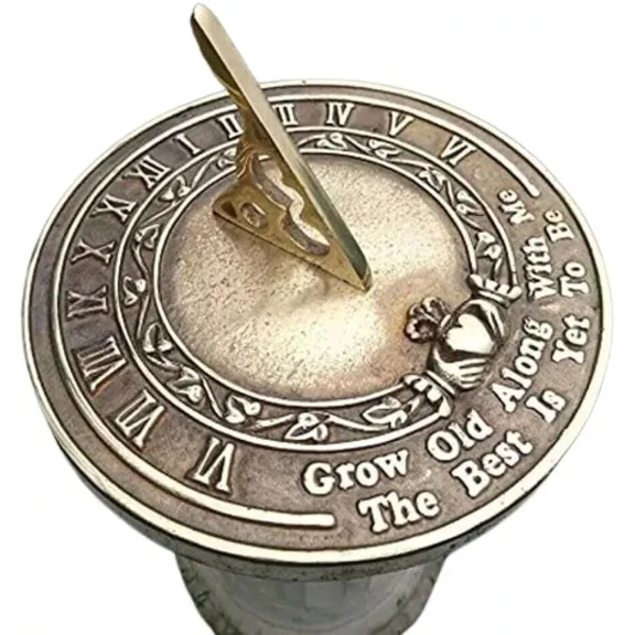 Nautical Brass Sundial Compass – "Grow Old Along with Me" | Antique Finish Christmas Gift | 10x10x4 Inch