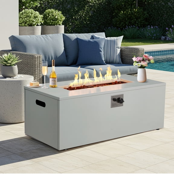 AVAWING 42" Rectangular Propane Fire Pit Table, 50,000 BTU Gas Fire Pit, CSA Certified, Gray