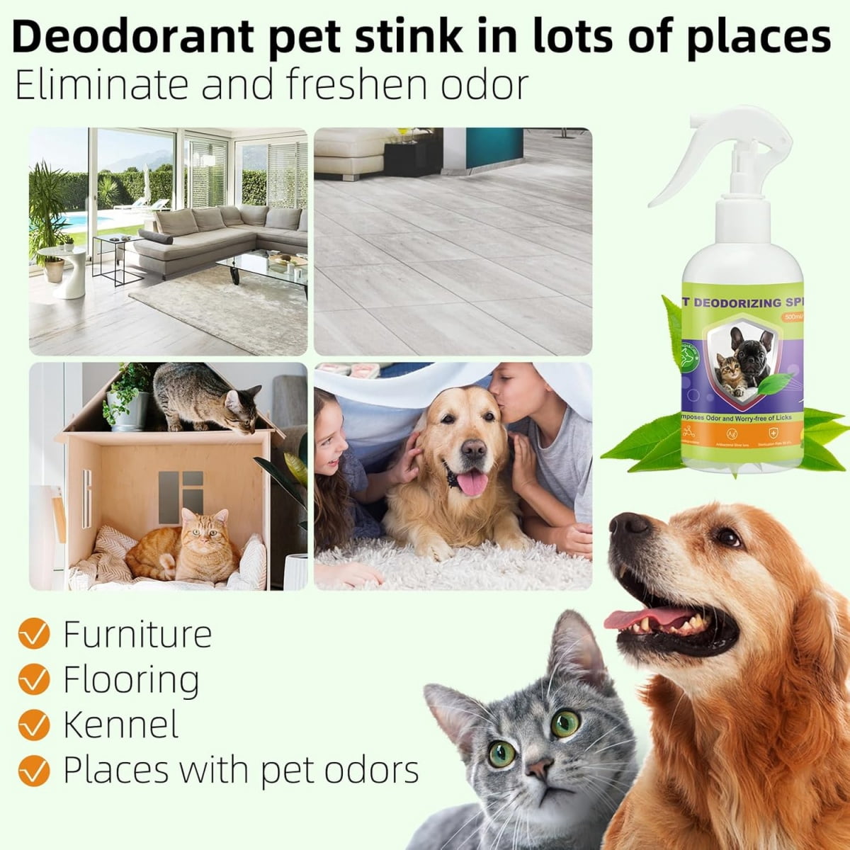 Pet Deodorizing Spray Cleaner Pet Smell Eliminator -16.9oz Dog and Cat Deodorizing Spray for Home