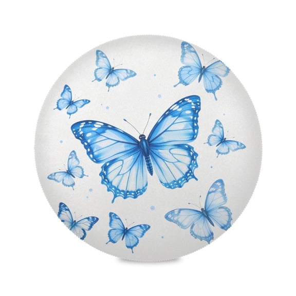 15" Blue Butterflies (2) Printed Round Placemats Set of 1 Heat Resistant Table Mat for Kitchen for Party Deco