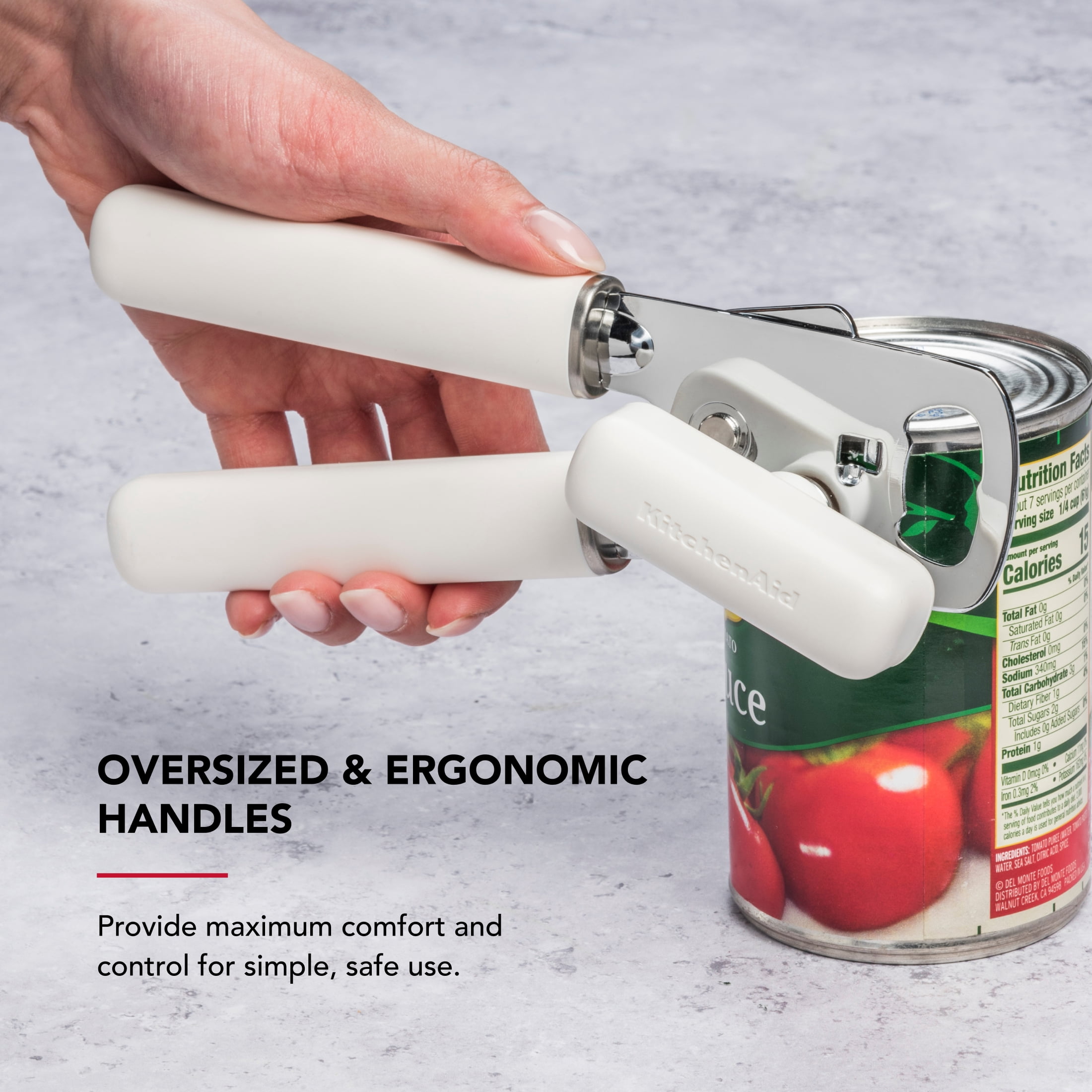 KitchenAid Stainless Steel Manual Can Opener with Bottle Opener and Ergonomic Grip, Porcelain
