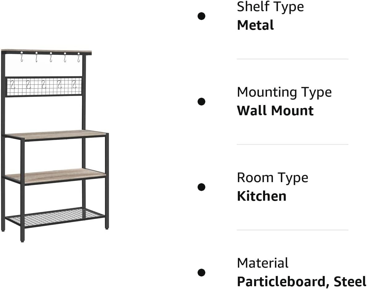 VASAGLE ALINRU Kitchen Baker’s Rack with Steel Frame, Greige