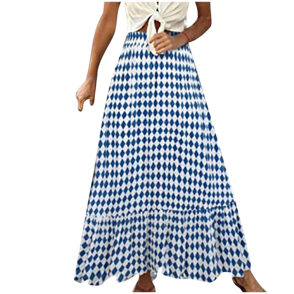 Homenesgenics Jean Skirts for Women Women Summer Fashion Printing Skirt High Waist Long Dress Bohemian A-Line Skirts