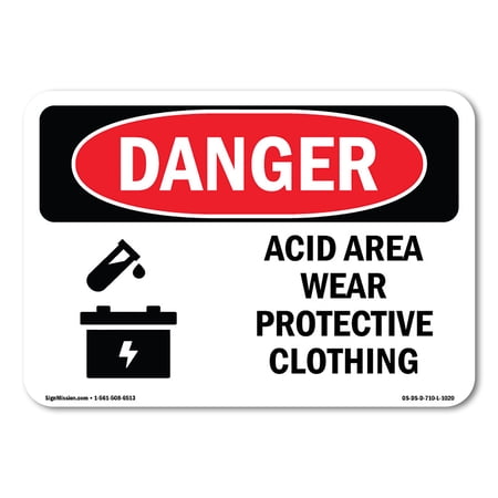 SignMission OS-DS-D-35-L-1020 OSHA Danger Sign - Acid Area Wear Protective Clothing