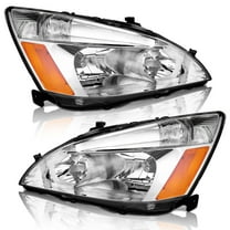WEELMOTO Headlights for 2003-2007 Honda Accord, 03-07 Accord OE Headlamp Coupe/Sedan Chrome Housing Amber Reflector Left Right Side 2/4-Door