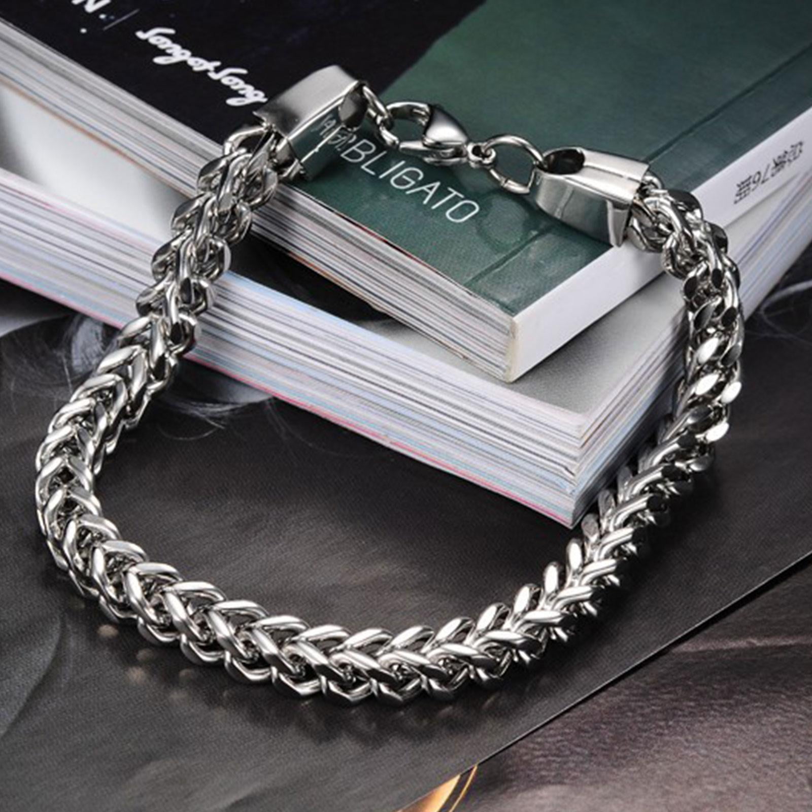 Mens Silver Steel Bracelet Heavy Wristband Bangle Chain FA Jewelry