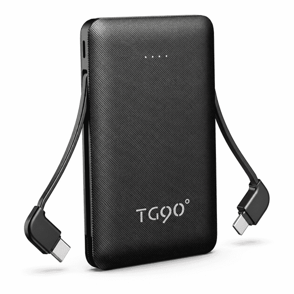 TG90° 6000mAh Portable Charger Power Bank with Built-in Cables, Ultra-Slim Backup Battery Pack for iPhone and Android