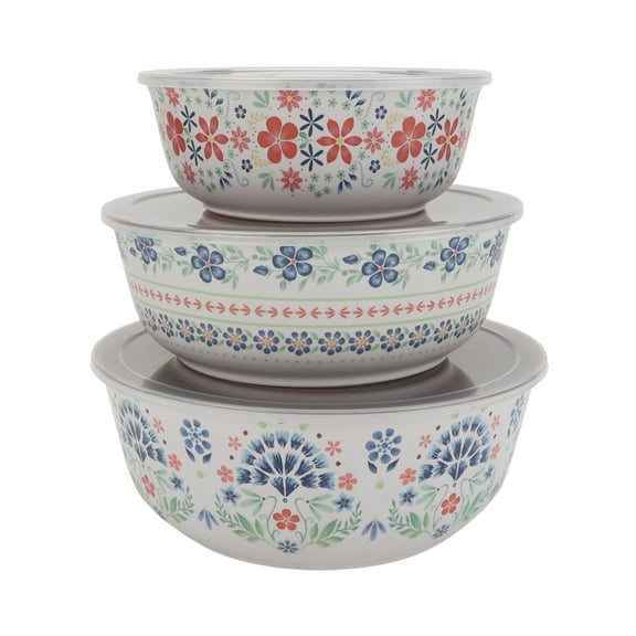 The Pioneer Woman Hattie 6-Piece Bamboo Melamine Bowl Set with Lids, Multicolor