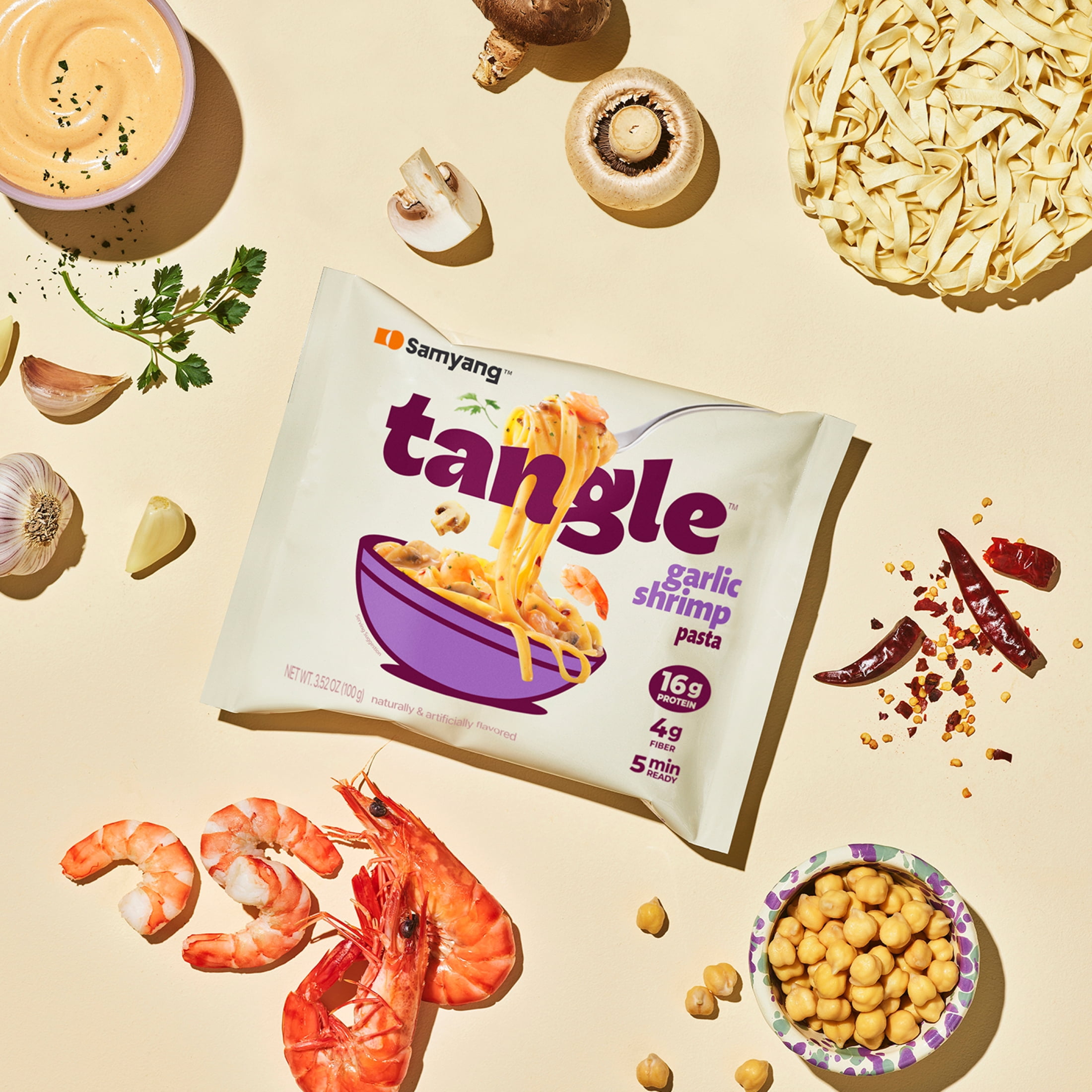Tangle Garlic Shrimp Instant Pasta, 4 Pack, 3.52 oz Bags