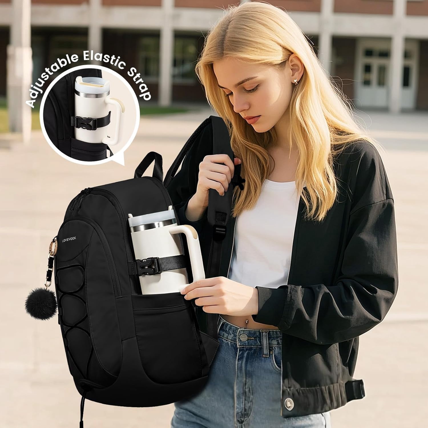 LOVEVOOK Laptop Backpack for Women with Pouch Pocket for Large Capacity Cup,15.6 Inch Work Computer Laptop Bag College Teacher Backpack Purse,Lightweight Travel Hiking Overnight Bag,White-Bean Green