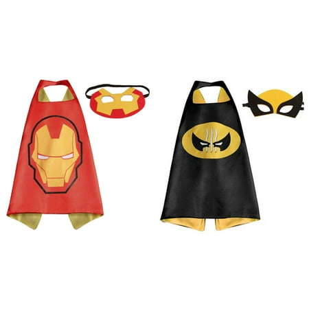 Ironman & Wolverine Costumes - 2 Capes, 2 Masks with Gift Box by Superheroes