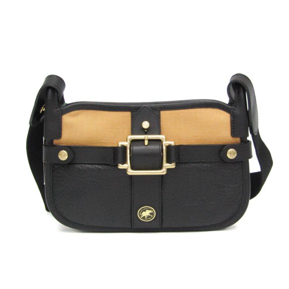 Pre-Owned Hunting World Women's Leather,Canvas Shoulder Bag Black,Camel