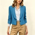 thumbnail image 3 of Business Casual Short Jacket For Women, 3/4 Sleeve Lapel Open Front Blazer With Pockets, Solid Color Cropped Suit Jacket, Professional Work Office Top Blue L, 3 of 8