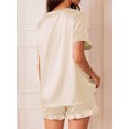 thumbnail image 5 of DAKIMOE Silk Satin Pajamas for Women Short Sleeve Sleepwear Two Piece Pj Sets with Ruffled Shorts Casual Loungewear, White, S, 5 of 10