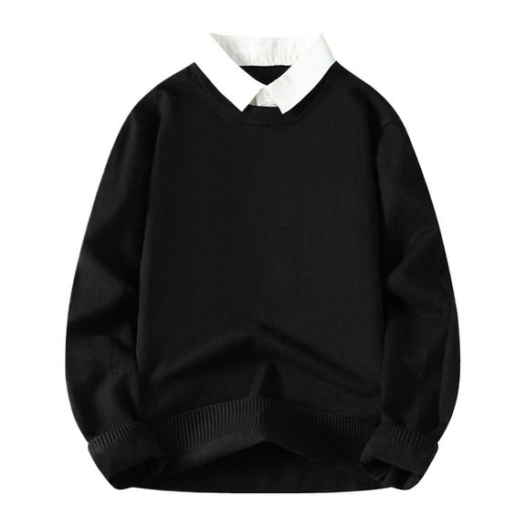 JTieacloth Men's Knit Pullover Sweater Men's Winter Jacquard Sweater Thickened Sweater(Black)