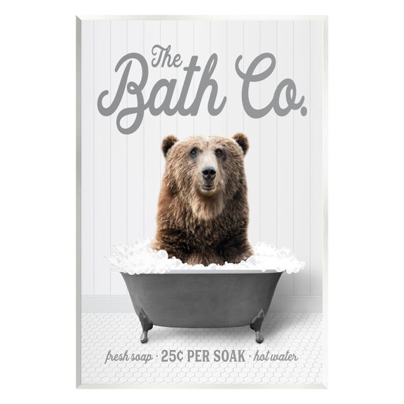 Stupell Industries Bear in Bubble Bath Animals & Insects Painting Unframed Art Print Wall Art, 13 x 19