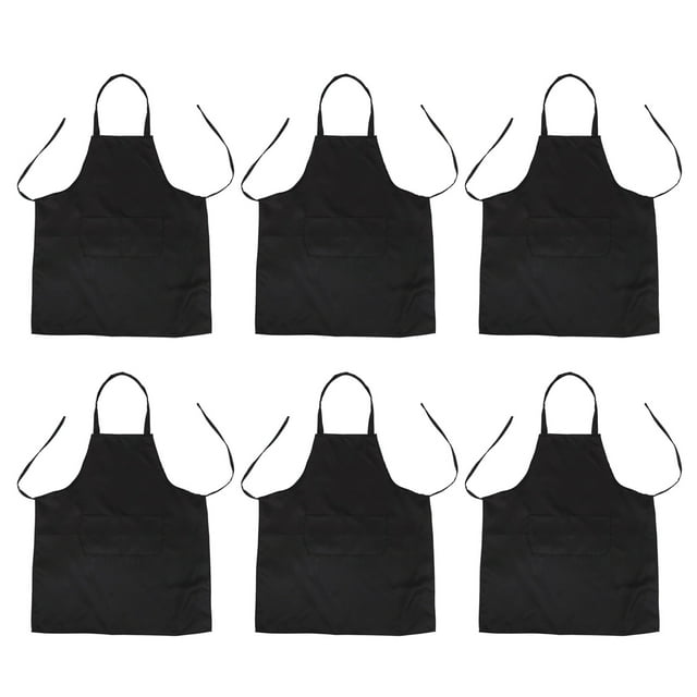 6X Unisex 2 Bolsillo Negro Delantal Peto de Cocina, Un Tamano de Medio