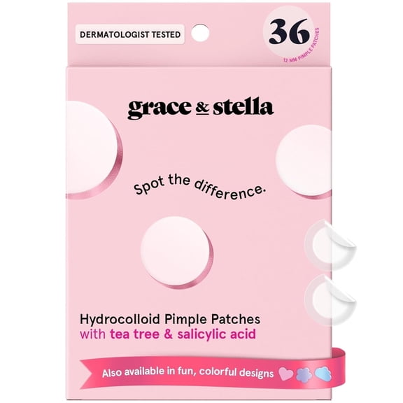 Grace & Stella Pore Strip Hydrocolloid Acne Patches for Face, All Skin Types, 36 Count Invisible
