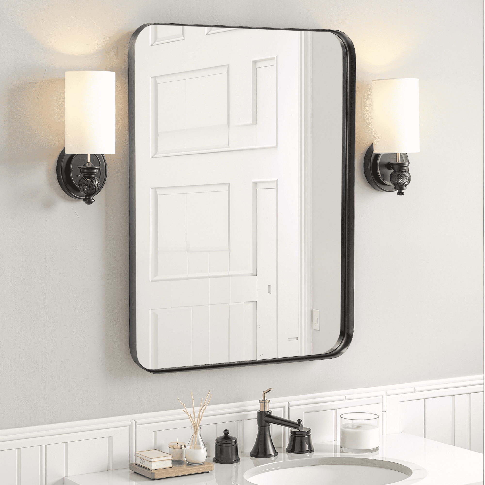 MAYEERTY 36"×24" Bathroom Vanity Mirror for Wall, Aluminum Alloy Framed Wall Mirror, Black