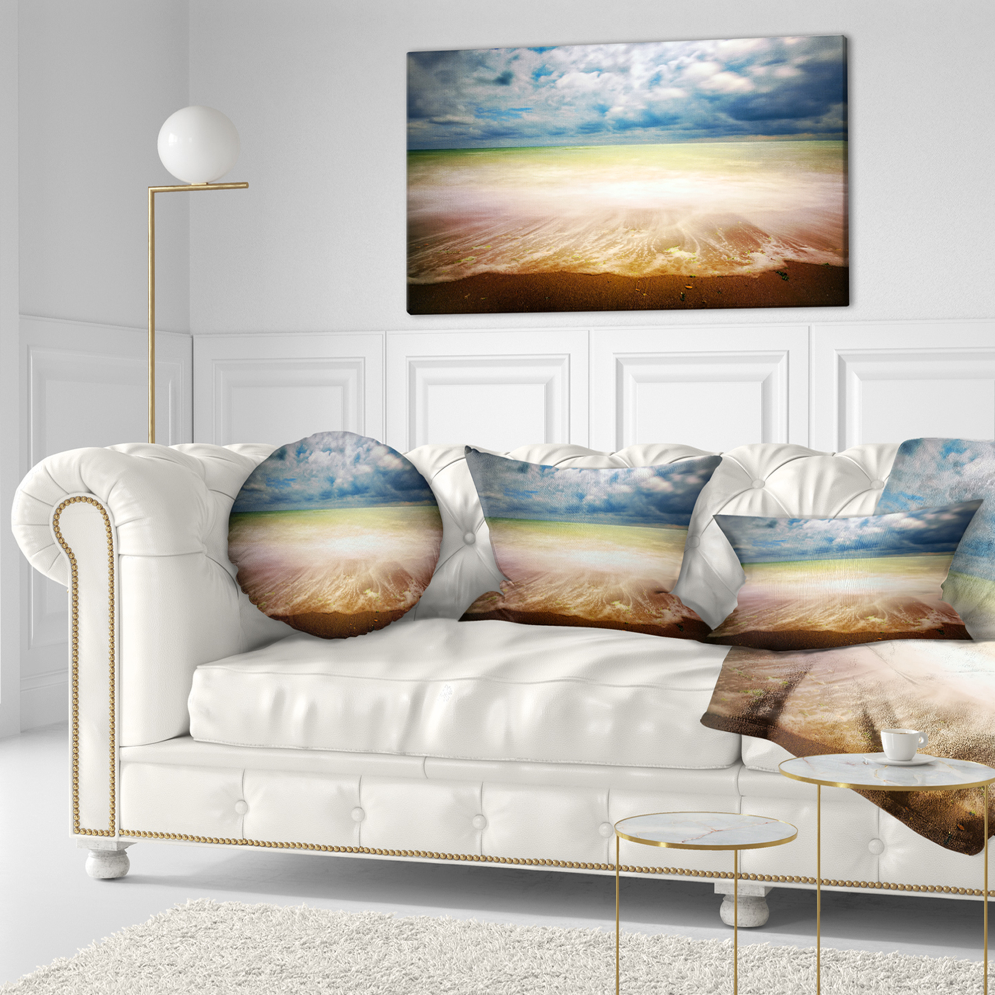 Designart Exotic Beach on Cloudy Summer Day - Seashore Throw Pillow - 12x20