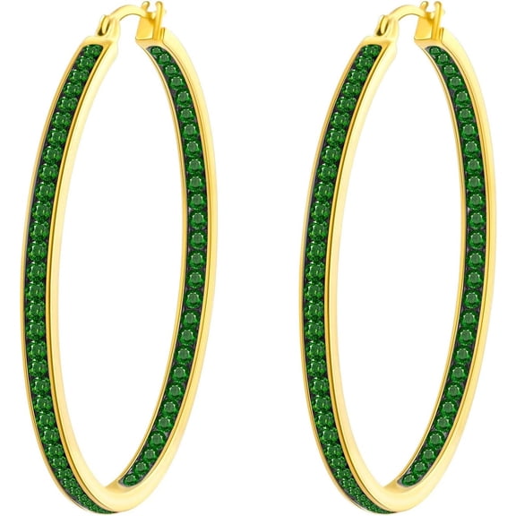 2 Inch Stunning Stainless Steel Multi-Colors Cubic Zirconia Hoop Earring For Women Hypoallergenic Jewelry For Sensitive Ears Large Big Hoop Earrings 50Mm[Z4638]