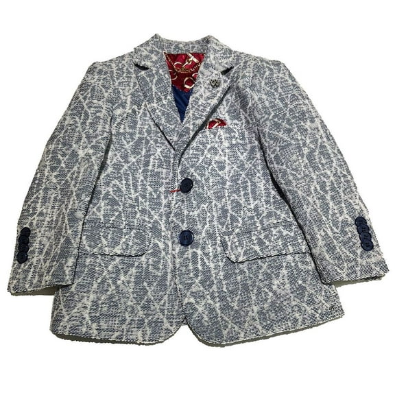 Elie Balleh Navy Geometric Pattern Boy's Blazers Sports Coat Jacket