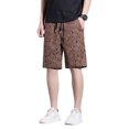 thumbnail image 4 of XFeng Men Black Embossed Jacquard Shorts Drawstring Elastic Waist Casual Knee‑Length Shorts, 4 of 7