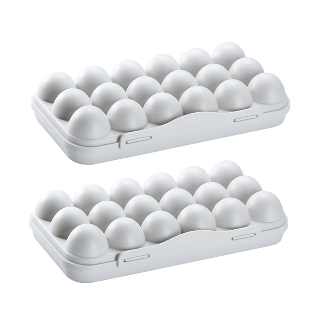 RENACLIPY 2-Pack Grey Plastic Storage Containers with 18-Grid Stackable Trays for Refrigerator Organization