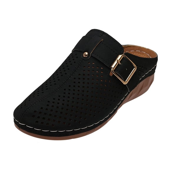 LOVZFMLL Clogs for Women Mules Slip On Closed Toe Sandals Summer Hollow Shoes Dressy Comfortable Walking Wedge Clogs Black 5.5