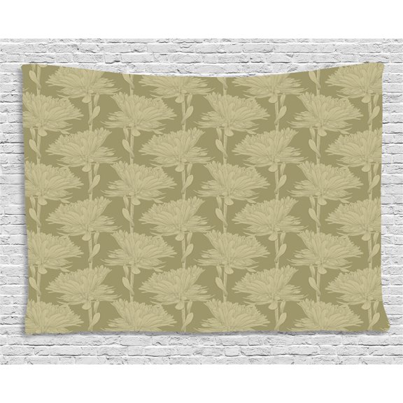 Aster Tapestry, Classic Blooms Foliage Leaves Flower Flourishing Earth Tones Growth Art Design, Wall Hanging for Bedroom Living Room Dorm Decor, 80W X 60L Inches, Sepia Pale Sepia, by Ambesonne