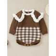 thumbnail image 2 of SAYOO Infant Baby Knitted Romper, Long Sleeve Crew Neck Plaid Print Frill Trim Bodysuit, 2 of 9