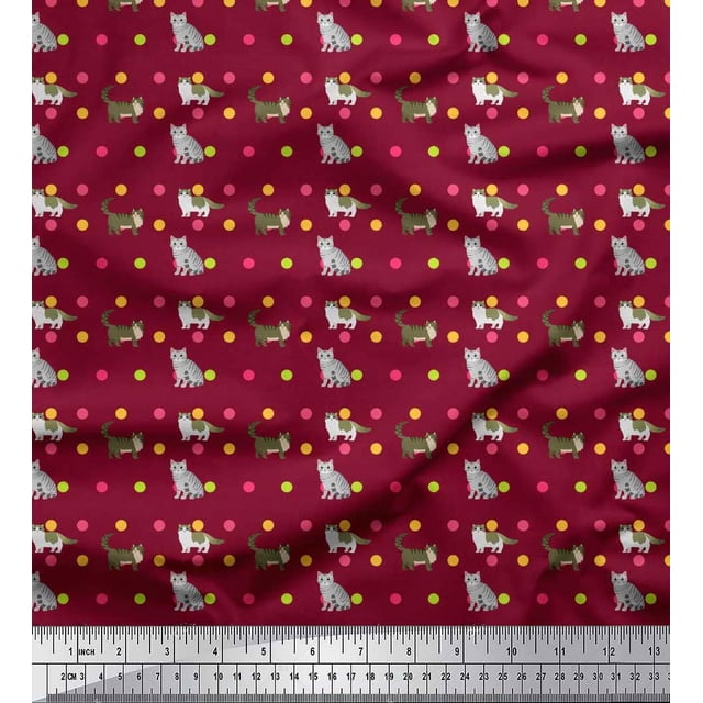 Soimoi Rayon Fabric Dot & Cat Animal Print Fabric by Yard 56 Inch Wide