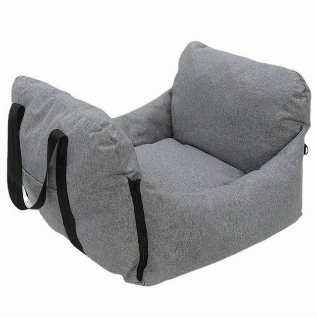 Gray L (57*55*35) Portable Foldable Pet Car Seat Bed - In-Vehicle Fixed Design with Buckle & Anti-Slip Base, Removable Washable Inner Pad & Cover, for Dogs Cats Like Corgi Pomeranian, Composite