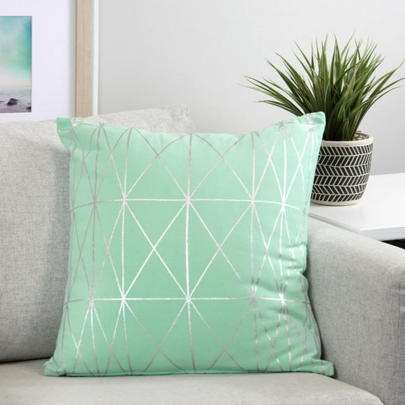 Ivory Park Foil Geo Mint & Silver Decorative Throw Cushion