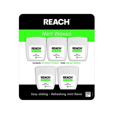 Johnson & Johnson Reach Mint Waxed Dental Floss 100 yd Each- 5 Pack