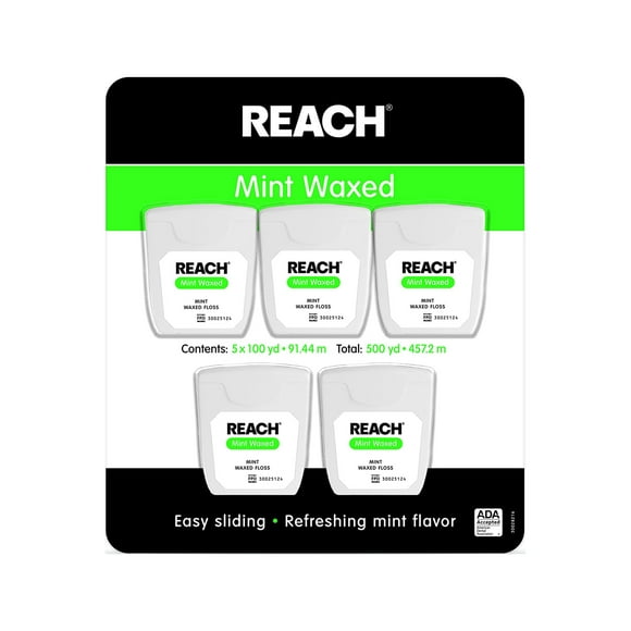Johnson & Johnson Reach Mint Waxed Dental Floss, 5 Count