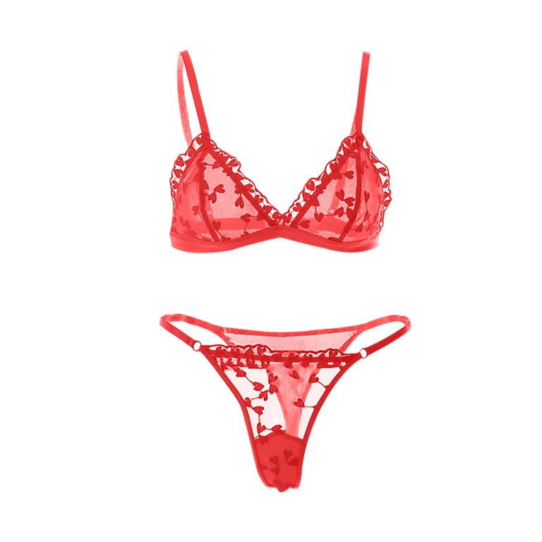 Fashion Red Hollow Out Bra And Panties Sets Embroidery Sexy