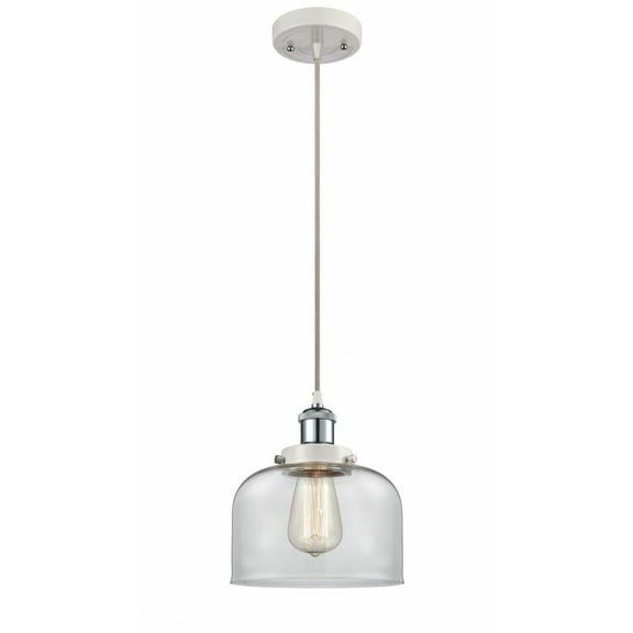 916-1P-WPC-G72-Innovations Lighting-Bell - 1 Light Cord Hung Mini Pendant In Industrial Style-10 Inches Tall and 8 Inches Wide-White/Polished Chrome