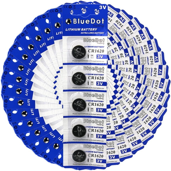 BlueDot Trading CR2016 (also known as CR5000LC) Lithium Manganese Dioxide (Li-MnO2) Button Coin Cell Batteries - 100 Pack