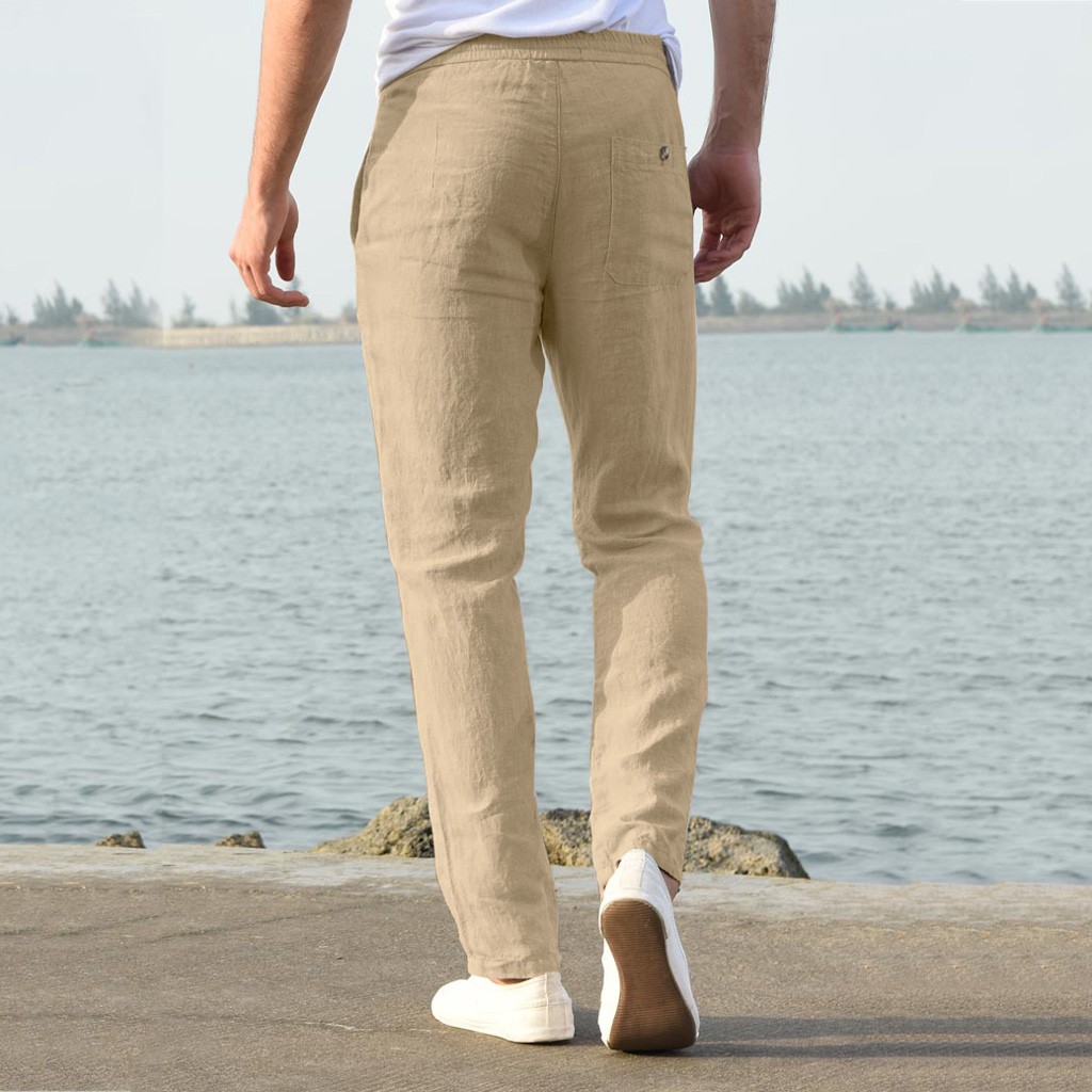 LoyisViDion Mens Pants Clearance Fashion Men Casual Work Cotton Blend Pure Elastic Waist Long Pants Trousers Khaki 32(XL) - image 5 of 9