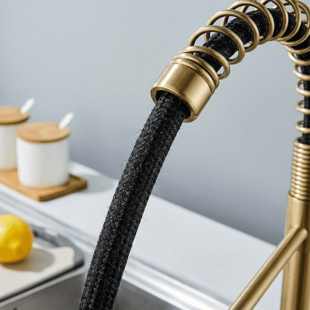 Kitchen Faucet with Pull Down Sprayer Industrial 1 Handle 1 Hole or 3 Hole Faucet for Farmhouse Camper Laundry Utility,Brushed Gold
