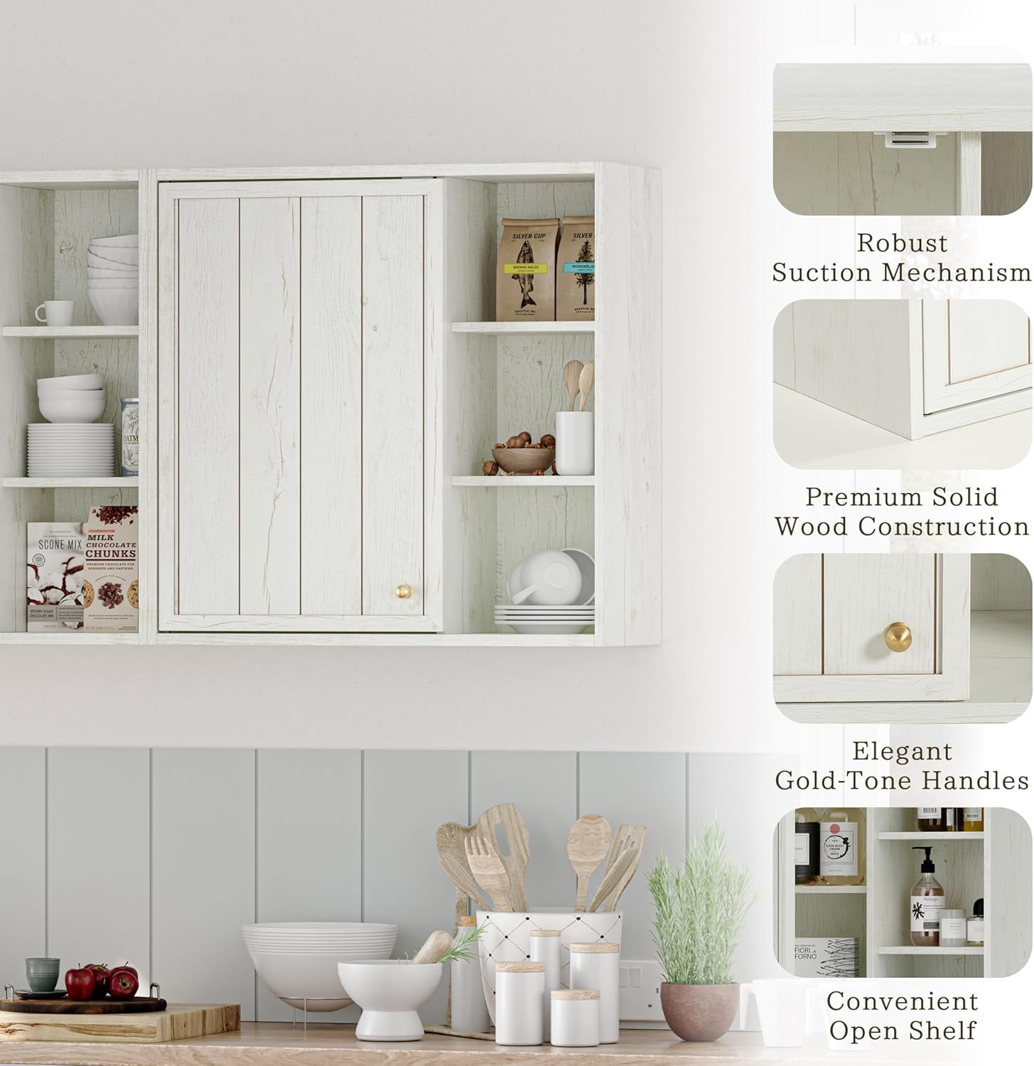 ANHDAH Bathroom Wall Storage Cabinet with Door and Adjustable Shelf, Over the Toilet Storage Cabinet for Kitchen, Laundry, White