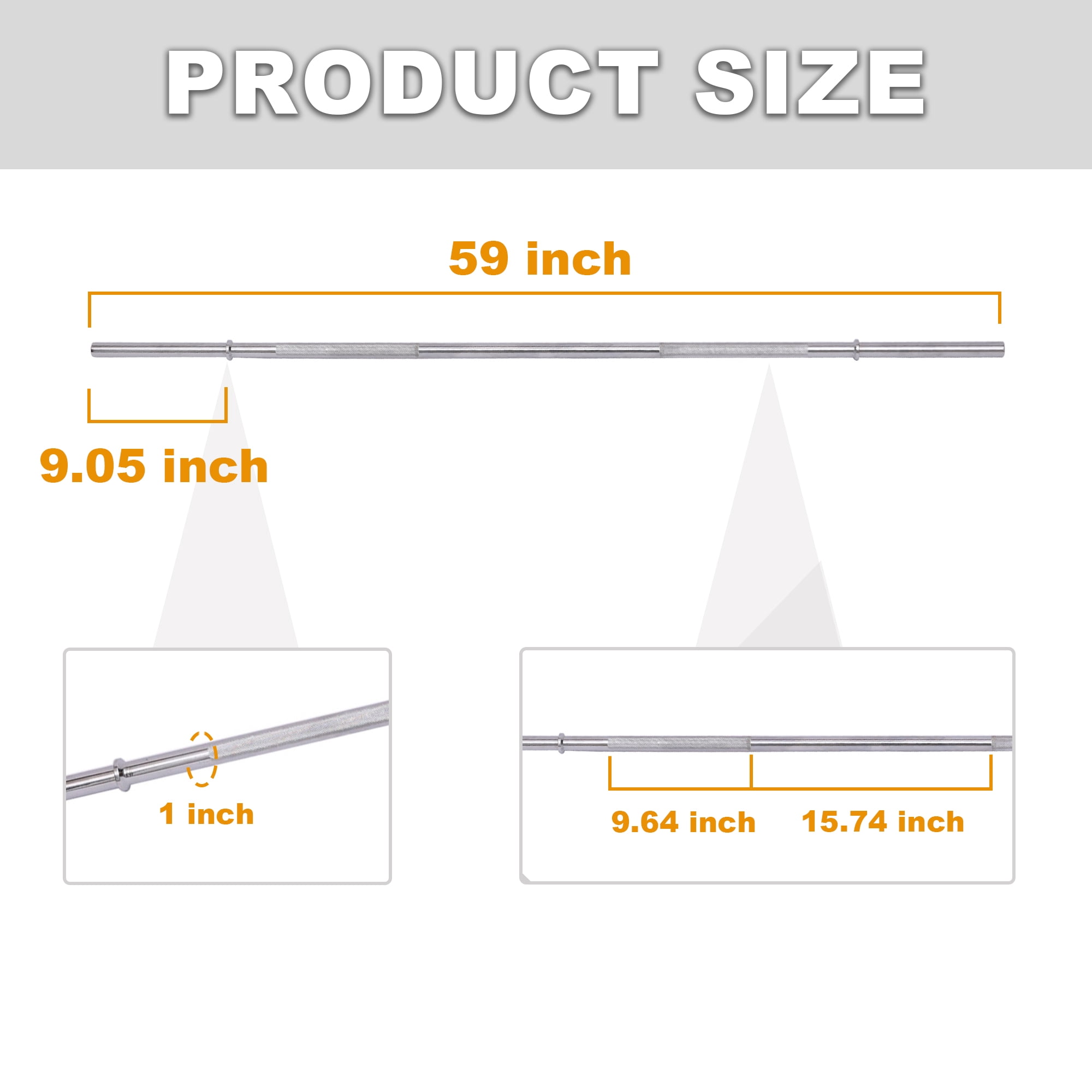 FlexWave Straight Barbell Bar, Alloy Steel, 1-Inch Standard Diameter, Silver Finish, Available in 5FT, 6FT, and 7FT