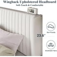 thumbnail image 3 of Allewie Queen Size Velvet Bed Frame/Vertical Channel Tufted Wingback Headboard/Upholstered Platform Bed/Strong Wooden Slats/No Box Spring Needed/Easy Assembly/White, 3 of 8
