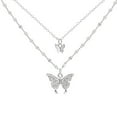 thumbnail image 2 of Jiaroswwei Women Necklace Double Layers Butterfly Shape Rhinestone Portable Lady Pendant for Gift, 2 of 8