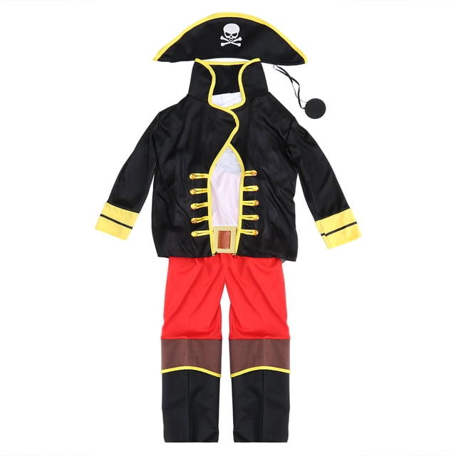 Disfraz de pirata para niños de 6 piezas, traje de Halloween, Navidad, fiesta de pirata, disfraz de cosplay, traje de fiesta (talla S, 90-110 cm)