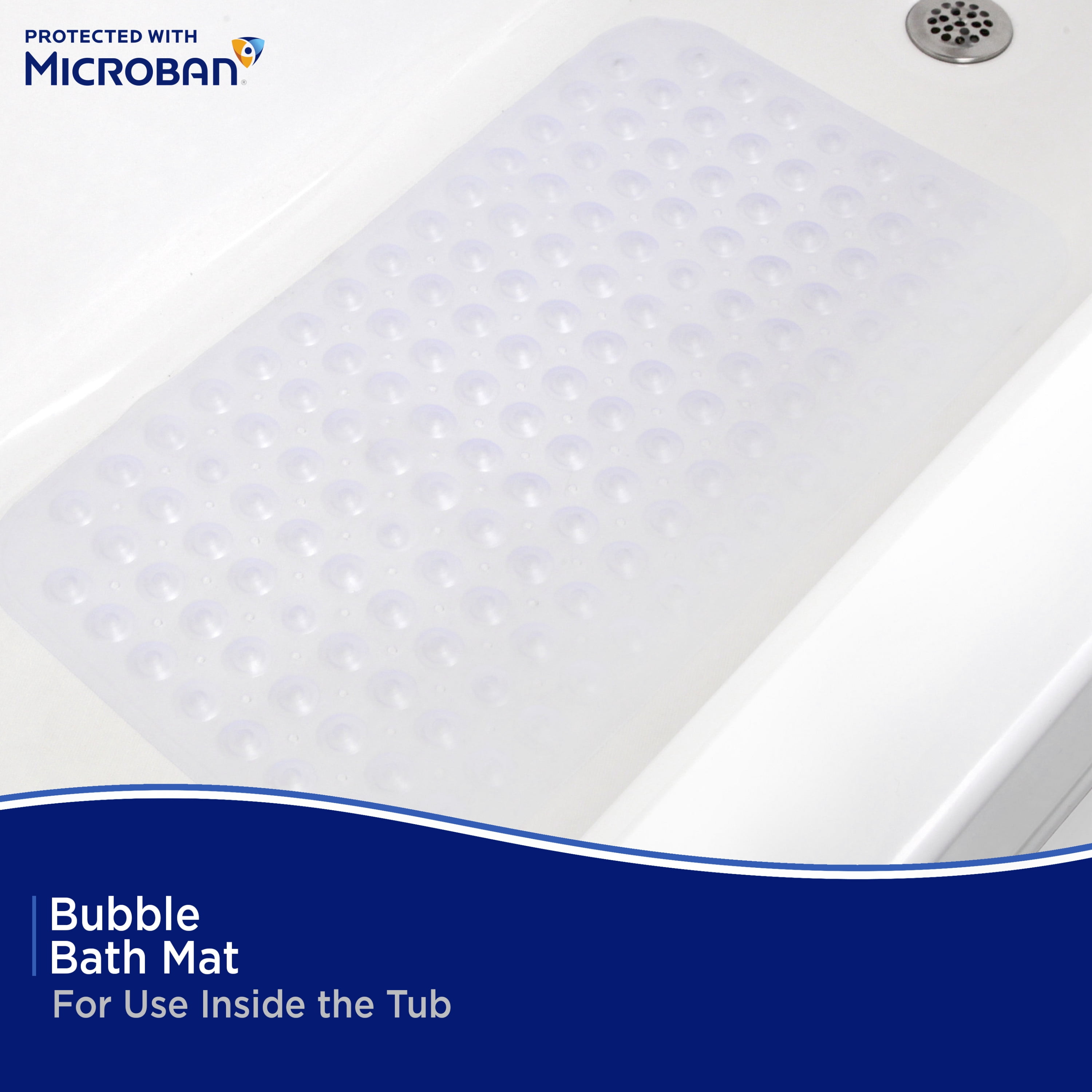 Kenney Microban Protected Bubble Bath Mat, 26.75" L x 14.5" W, Frosted