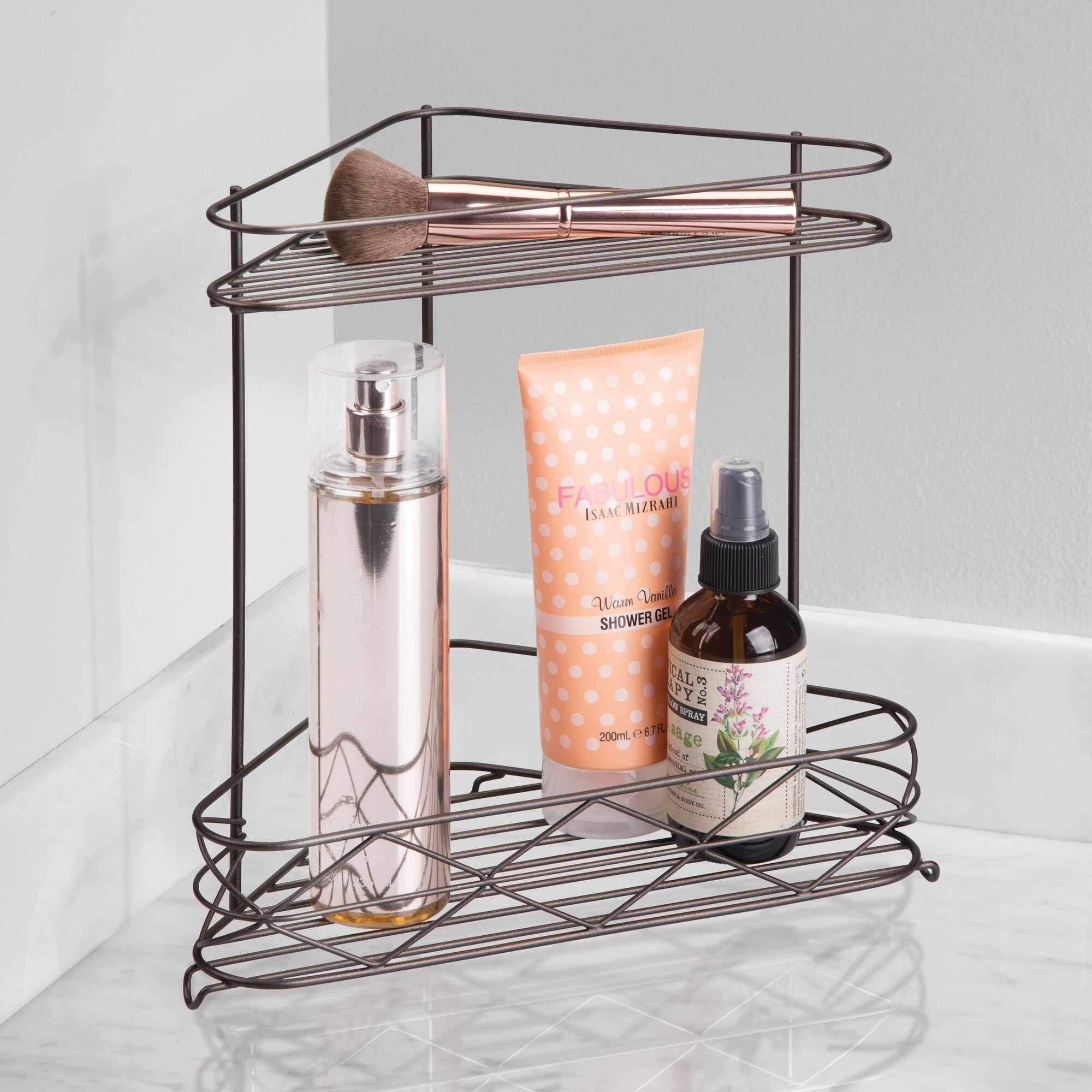 (2 pack) Better Homes & Gardens Steel Corner Shower Organizer Storage Shelf, 10.75" x 6.5" x 10.6", Bronze