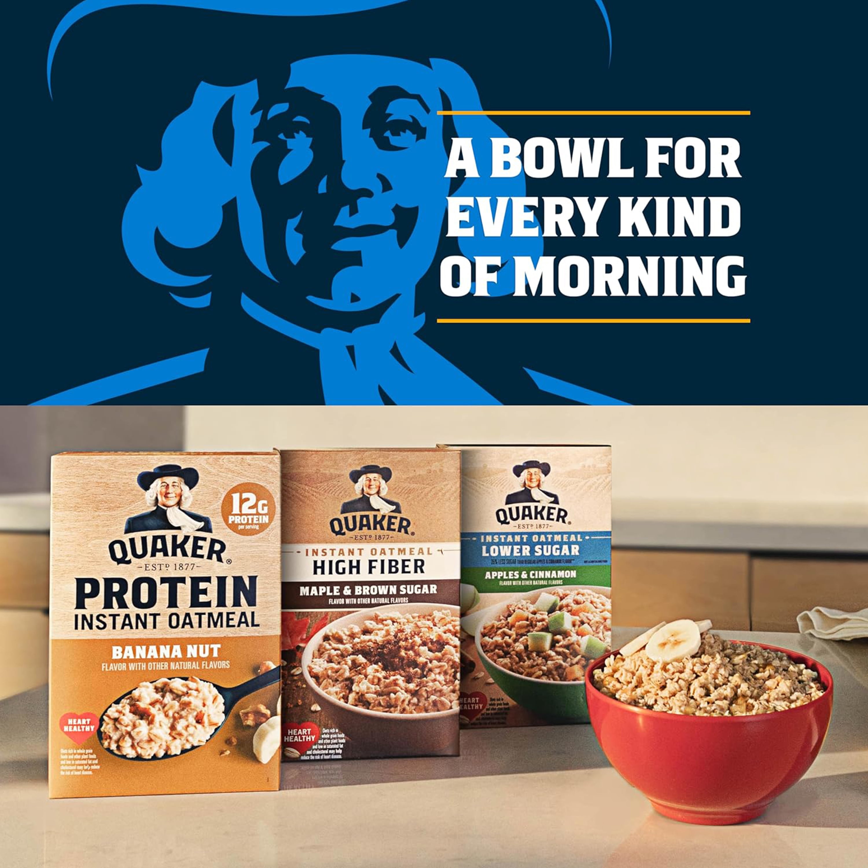Quaker Instant Oatmeal Fiber Boost Variety Pack, 32 Count